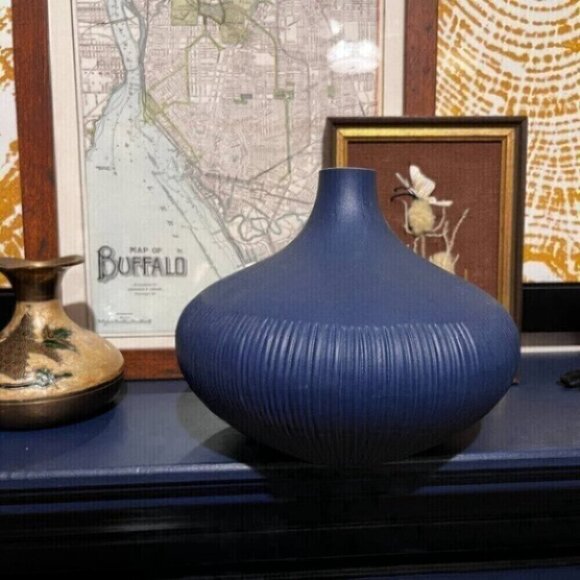 Blue Textured Vase Decor - Picture 2 of 6
